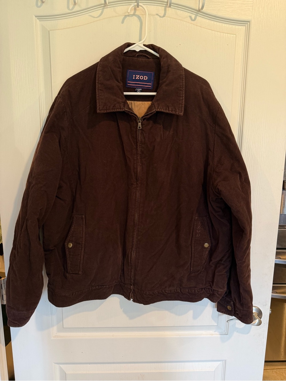 IZOD men’s brown full-zip cotton corduroy preppy classic collar coat jacket XXL